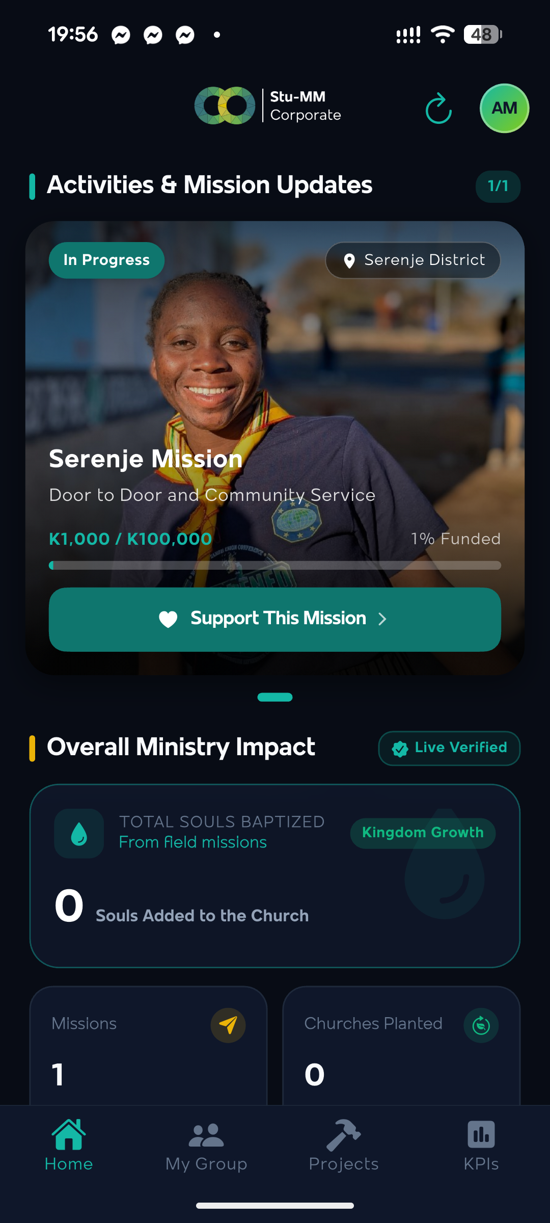 Stu-MM Corporate Mobile App Dashboard